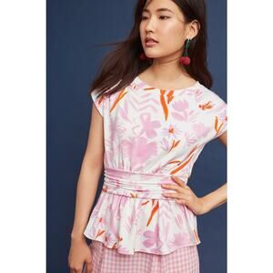 NEW Anthropologie by 9-H15 $68 Floral Belted Tee Top Size Small